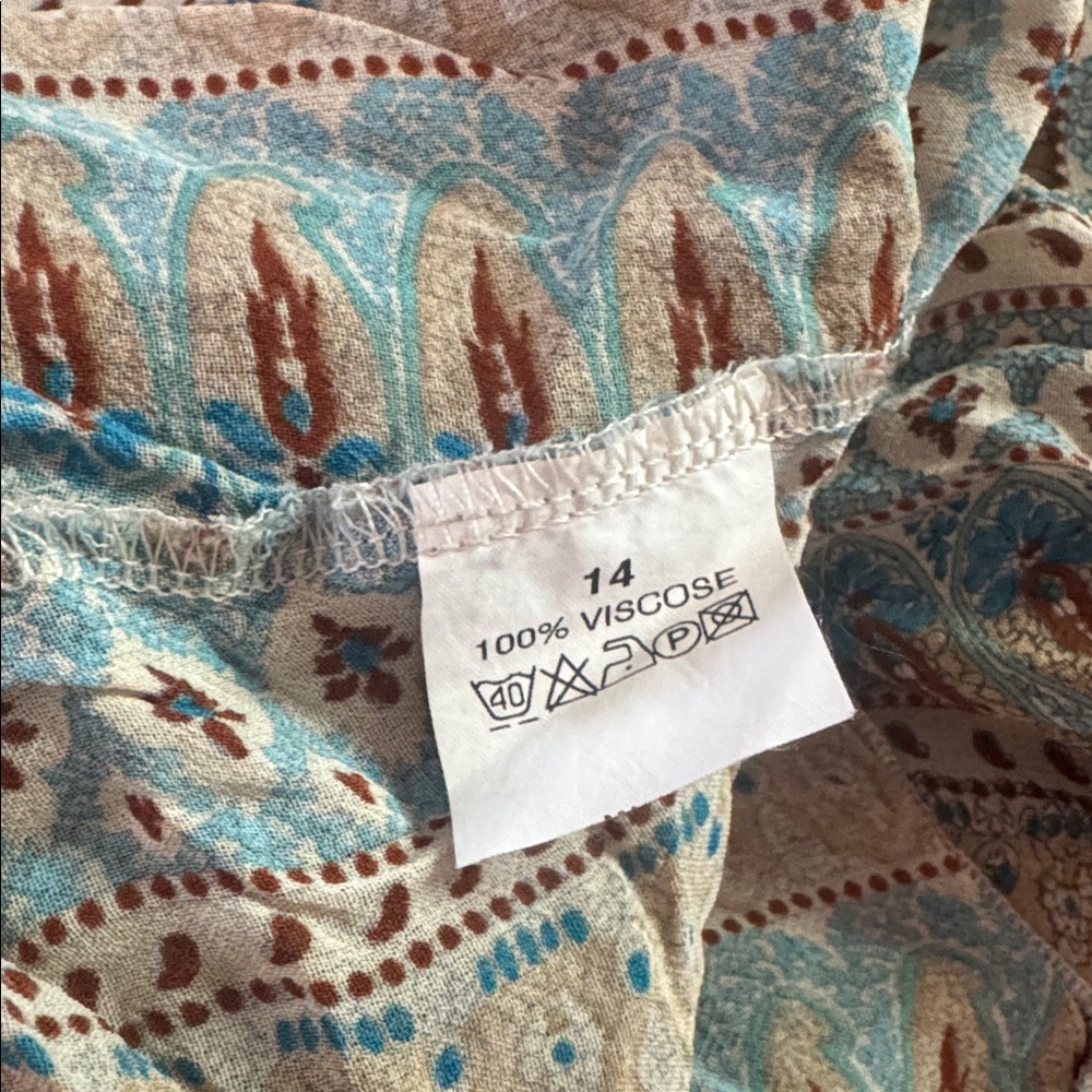 Boho Tie-Front Kimono Blouse Wrap Around Top in Teal and Beige Festival Vibes - Picture 4 of 5